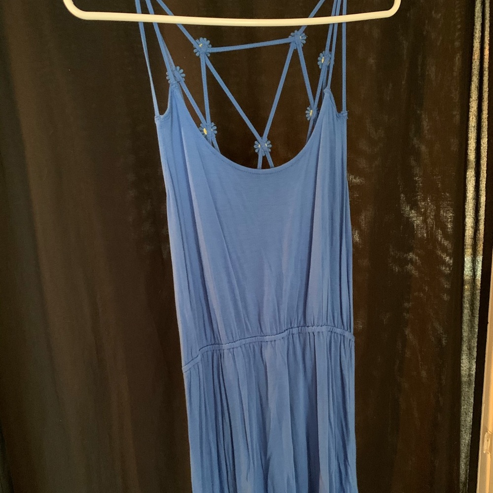 blue skinny strap mini dress